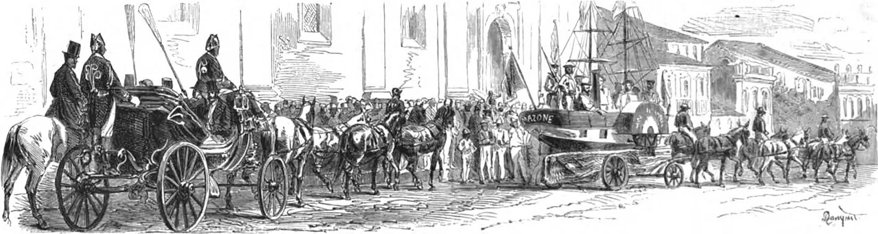 Cavalgada histórica em comemoração à Independência da Bahia em Salvador, registro do século XIX