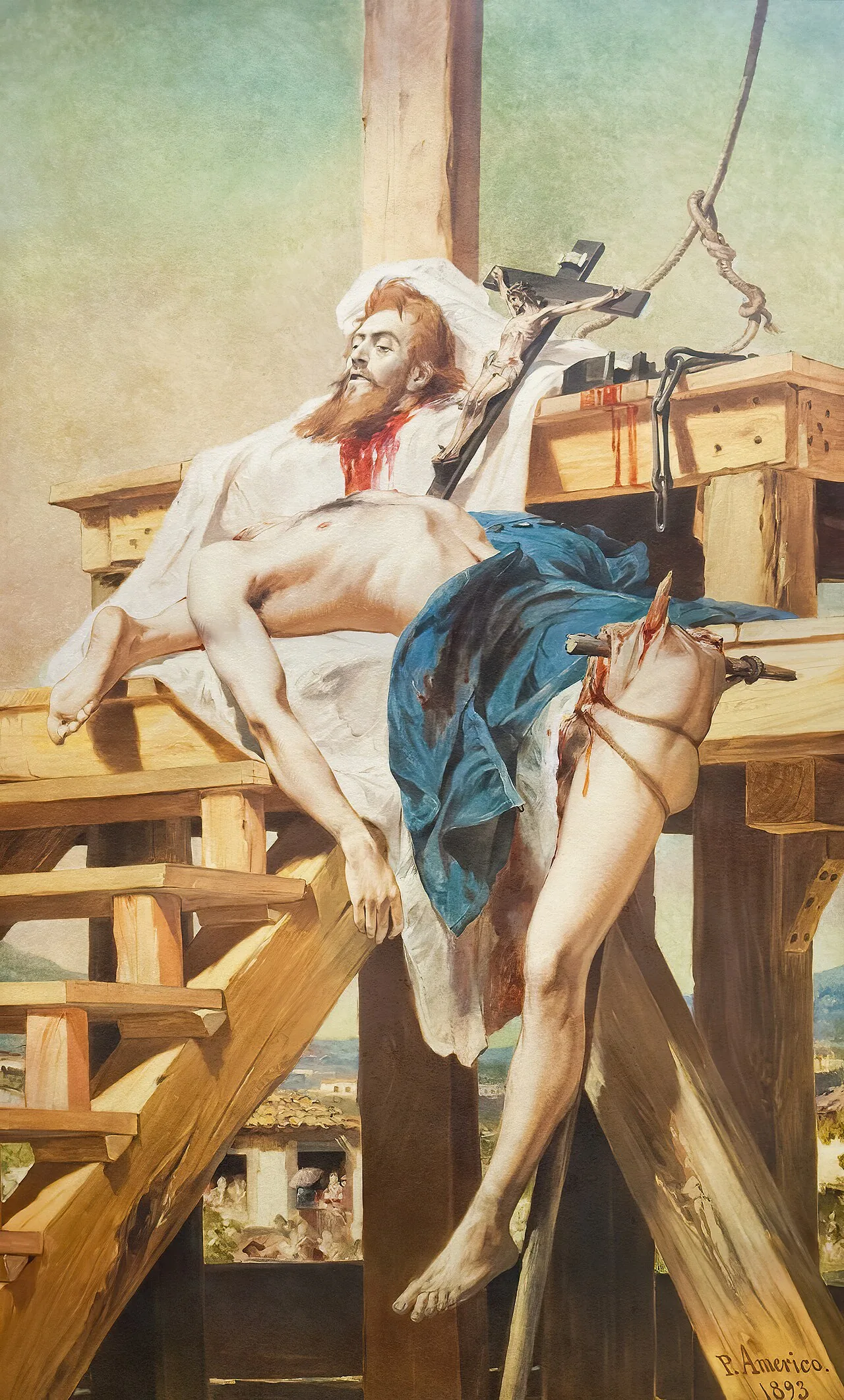 Pintura Tiradentes Esquartejado, de Pedro Américo (1893), que retrata os despojos de Tiradentes após o enforcamento e o esquartejamento de 21 de abril de 1792